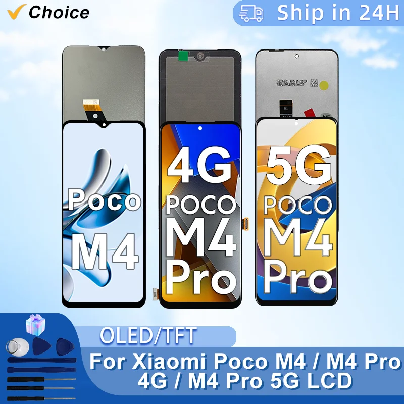 OLED LCD For Xiaomi Poco M4 LCD M5 Display Touch Screen Digitizer Assembly For Poco M4 Pro 4G LCD M4 PRO 5G Display TFT Replace
