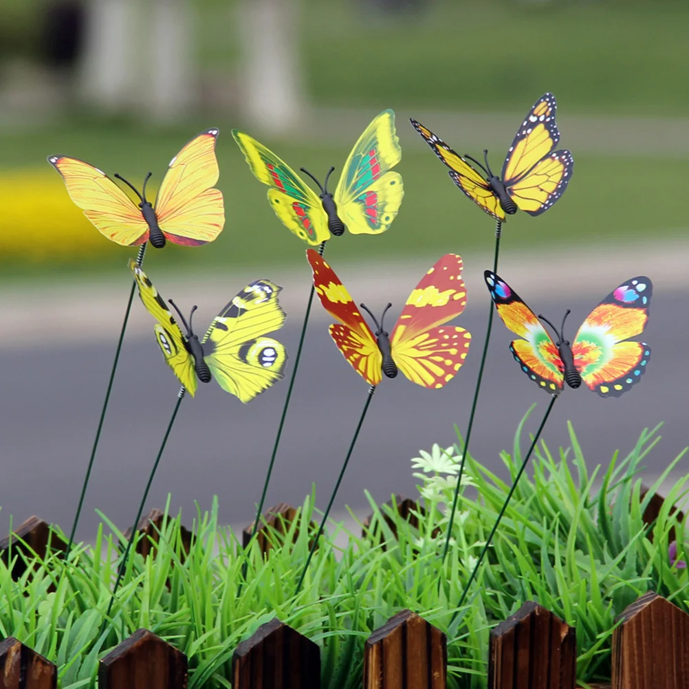 

6Pcs Artificial Butterfly Clips for Garden Decor Outdoor Metal Butterfly Stake Yard Lawn Ornament Brighten Patio Decoration