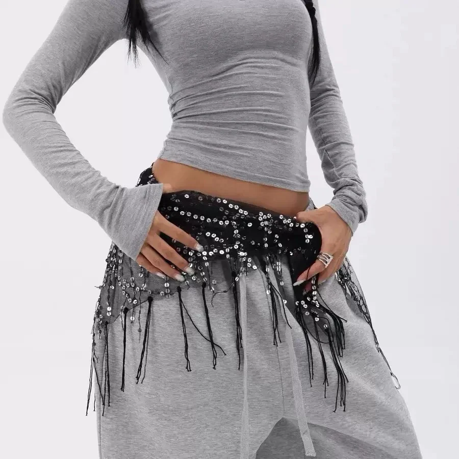 

Hip-hop fashionable punk sequined tassel triangle scarf performance hip scarf waist chain waist scarf butt curtain