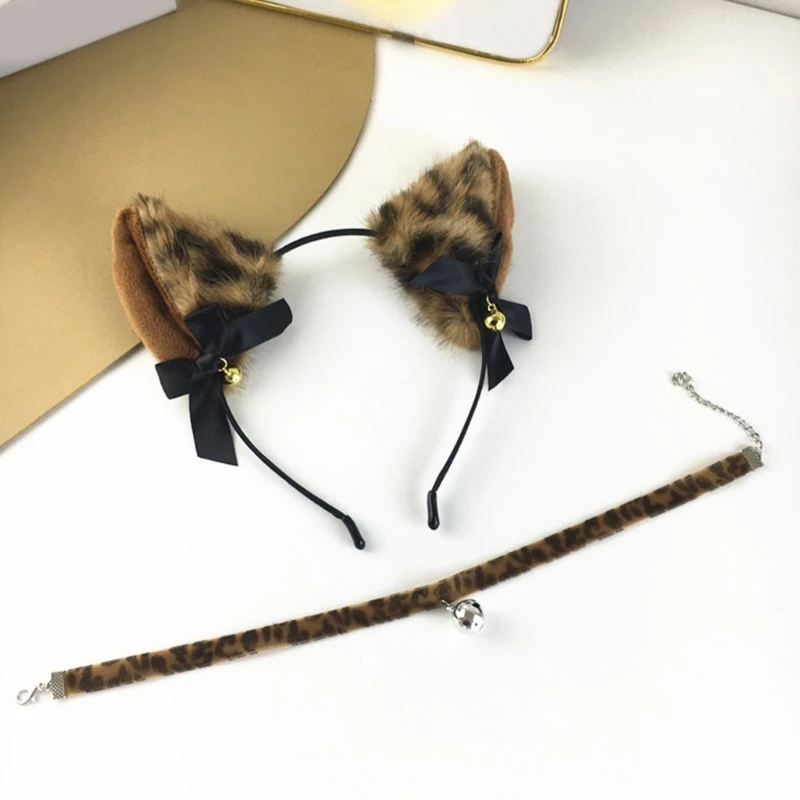 Kattenoren Hoofdband en bellenhalsband Set Kattenkostuumaccessoires Halloweenfeest Cosplaykostuums voor dames en meisjes