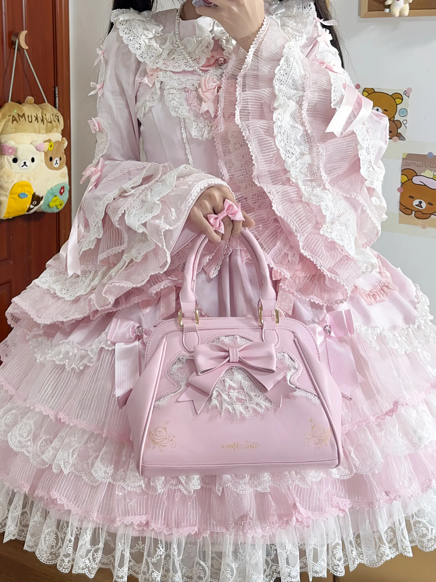 Women's Top-Handle Bags Kawaii Girls Handbags Lolita Style Shell Handbag with Lace Bow PU Leather Crossbody Bags for Lady view 3