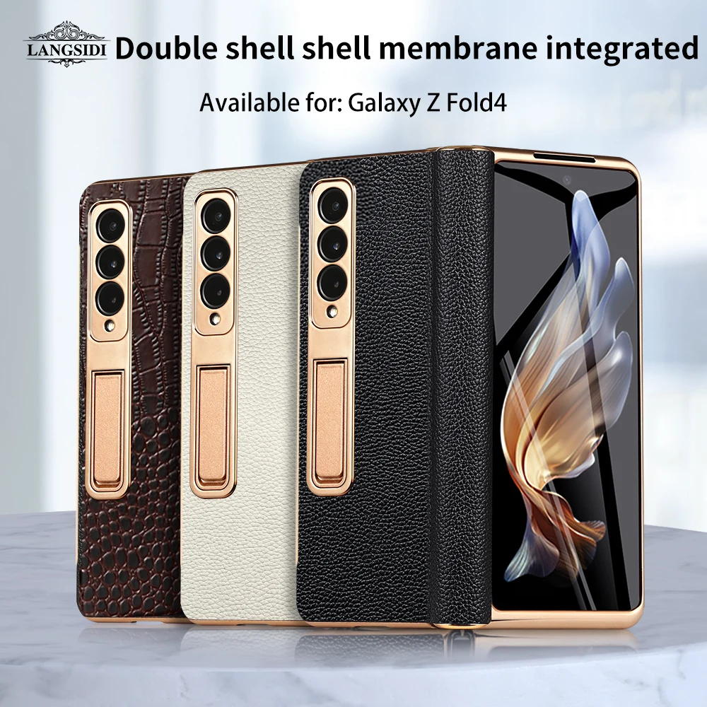 Imagem -06 - Capa de Telefone de Couro Genuíno para Galaxy z Fold Tampa Traseira com Filme Espelhado de Vidro Temperado Dobrável Dobrável Zfoldable 3