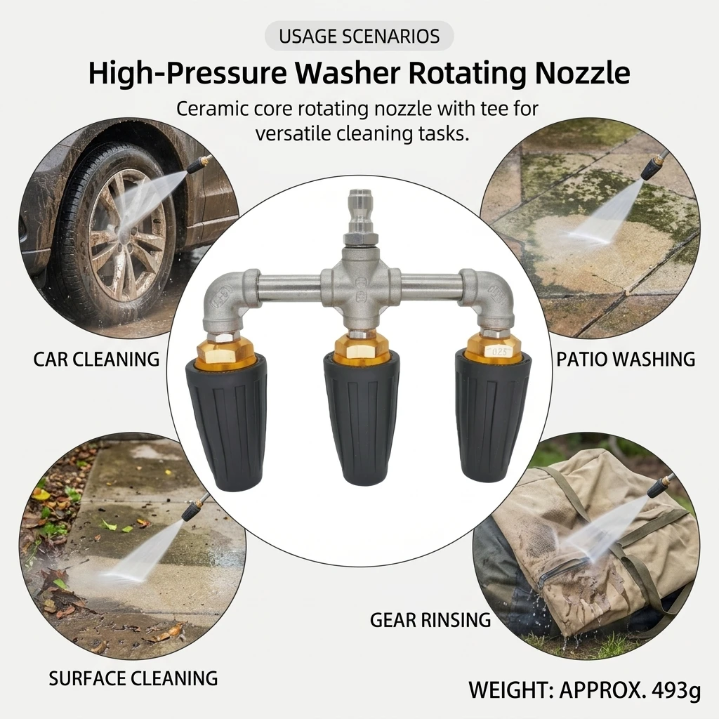 Professional Pressure Washer Nozzle Rotating Ceramic Core for Car Cleaning Aluminum Alloy Spray Gun Stainless Steel Tee Kit