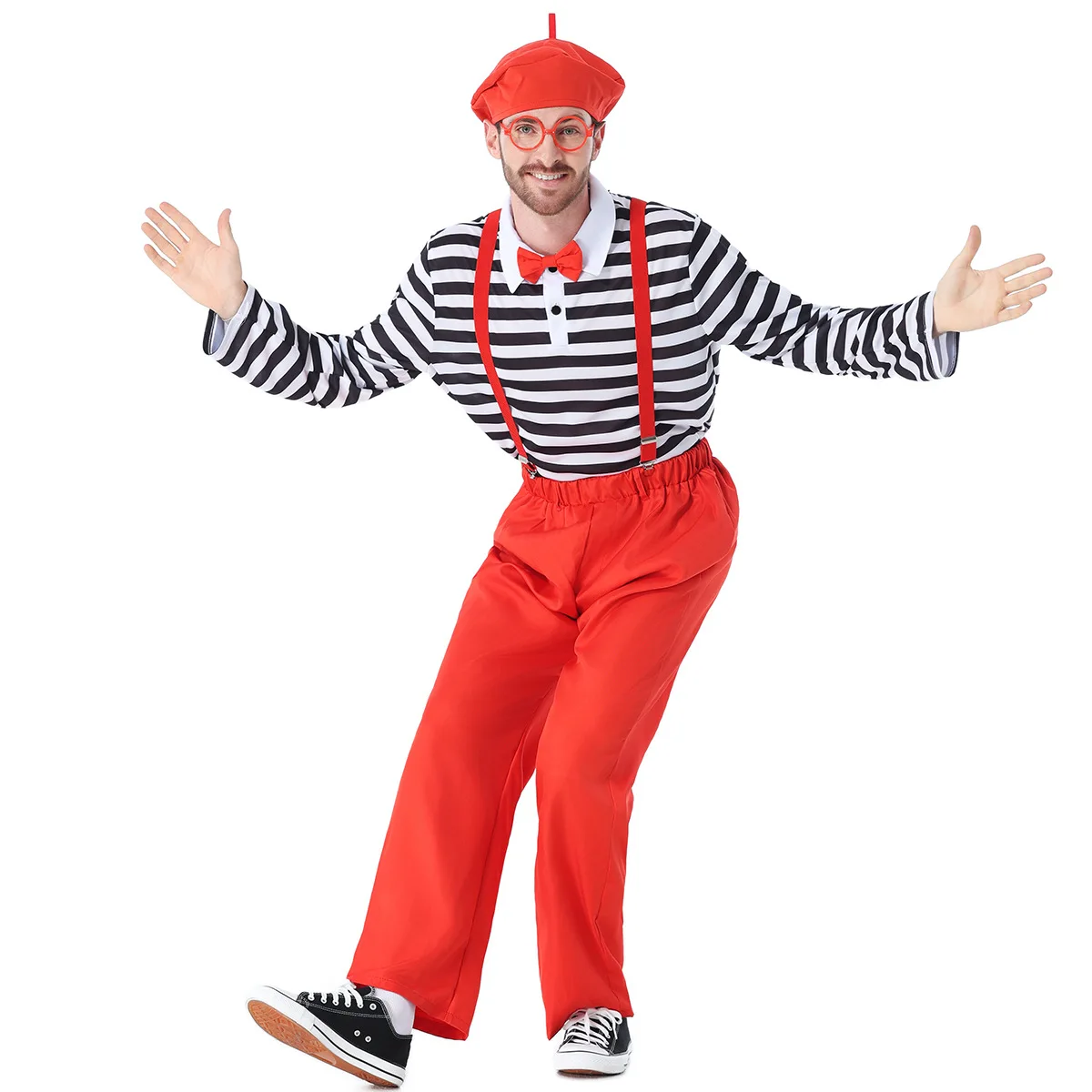 Costume de Clown Adulte Comique, Acteur Mime, Cosplay, Femme, Rayé, Jupe Bouffante à Bretelles, pour Fête, Scène, Halloween