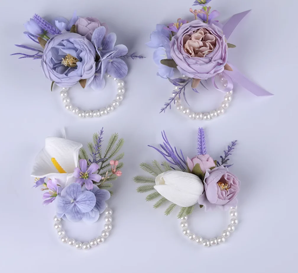 Blue-purple business conference guest Jin Hua wedding corsage bride and groom wedding simulation Pei Hua high-end wrist flower