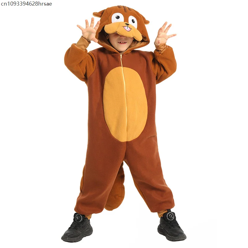 

Brown Squirrels Costume With Hooded Jumpsuit and Tail for Christmas Book Week Outfit Boys Girls Animal Onesie Halloween Costume