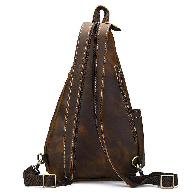High Quality Leather Saddle bag Genuine Leather Chest Bag Crossbody Bag Men's Leather Chest Pack Single Shoulder Backpack image 4