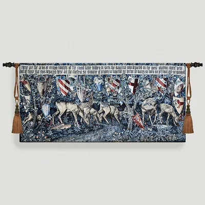 

Вертел с оленем и щитами, средневековый гобелен, настенный гобелен Уильям Моррис, гобелены Святого Грааля, жаккардовое плетение 138x65 см