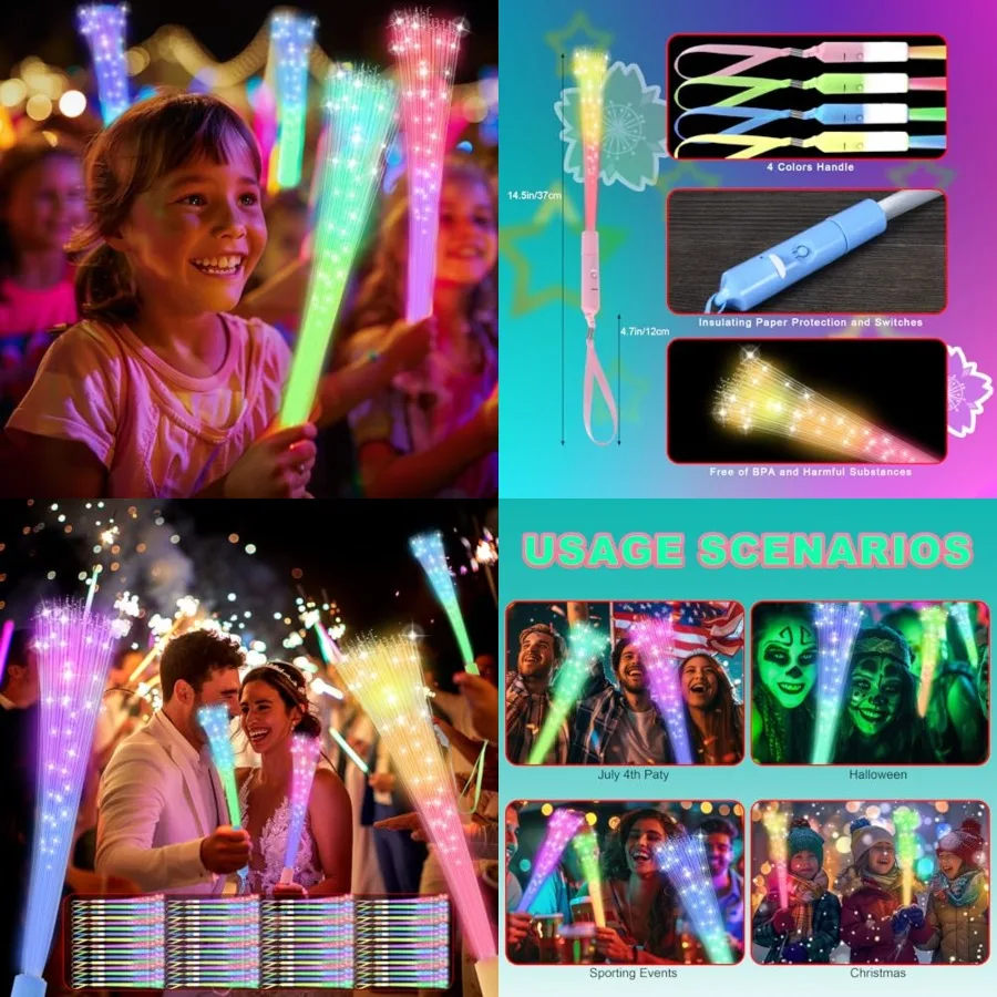 

100 PCS Fiber Optic Wand, Glow Fiber Optic Wands, Glow in The Dark Party, Glow Wands led Light up Party Favors for Wedding, neo