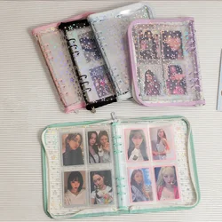 Funda de carpeta con cremallera A5, organizador transparente de hojas sueltas con purpurina, estuche de PVC, soporte para tarjetas fotográficas, suministros de papelería