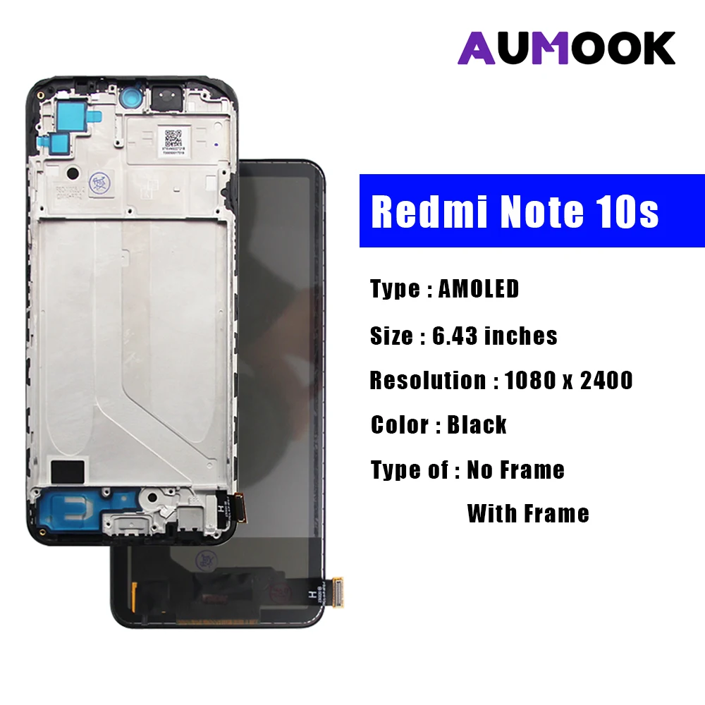 Tested AMOLED For Redmi Note10s Display Touch Screen Digitizer Assembly Parts For Xiaomi Redmi Note10 4G With Frame LCD