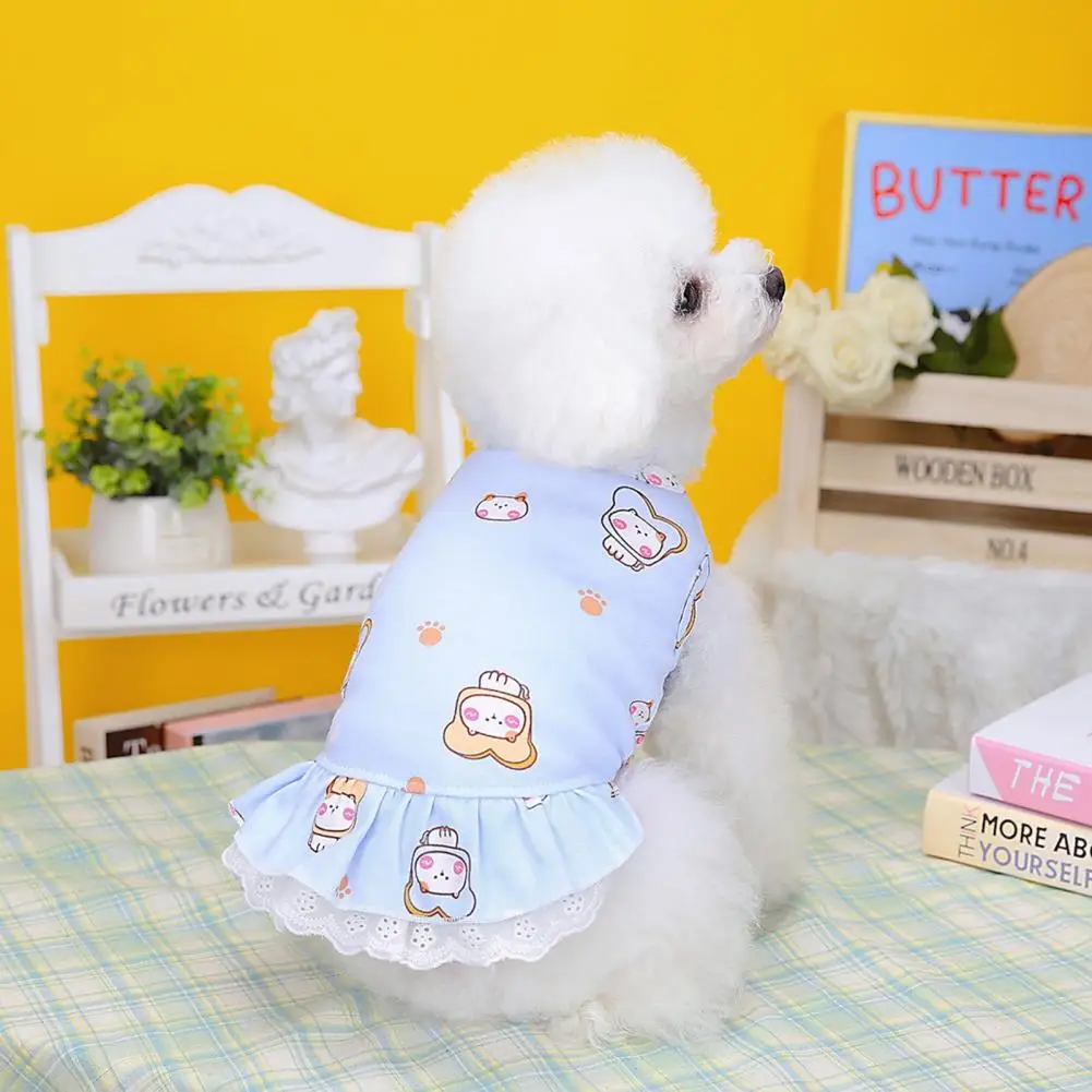 Puppy Dress  Lace Ruffled Hem   Pet Summer Dress Cartoon Pattern Pet Dog Summer Dress