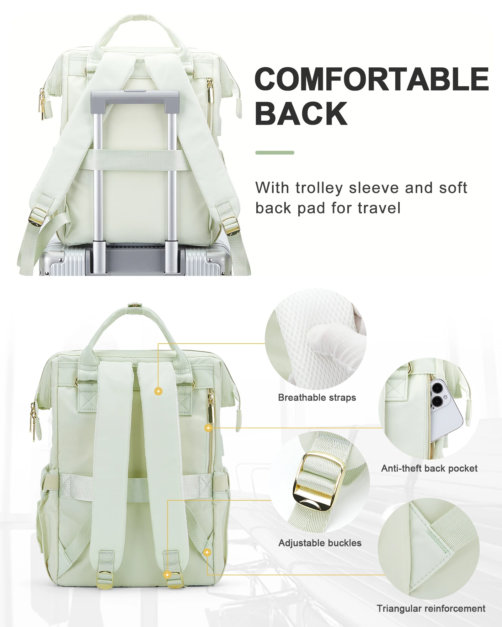 Laptop Backpack for Women Water Resistant Travel Work Backpacks Purse Stylish Business Teacher Nurse Computer Bag with USB Port