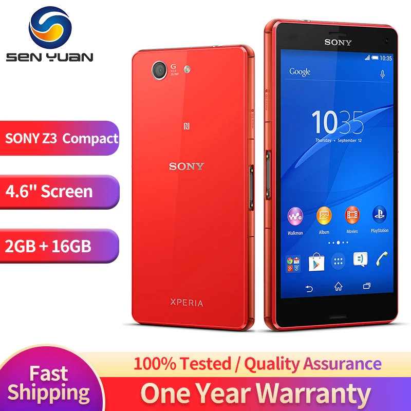 

Original Sony Xperia Z3 Compact D5803 GSM Quad-Core 4.6Inches 2GB RAM 16GB ROM LTE WIFI GPS Unlocked Mobile Phone