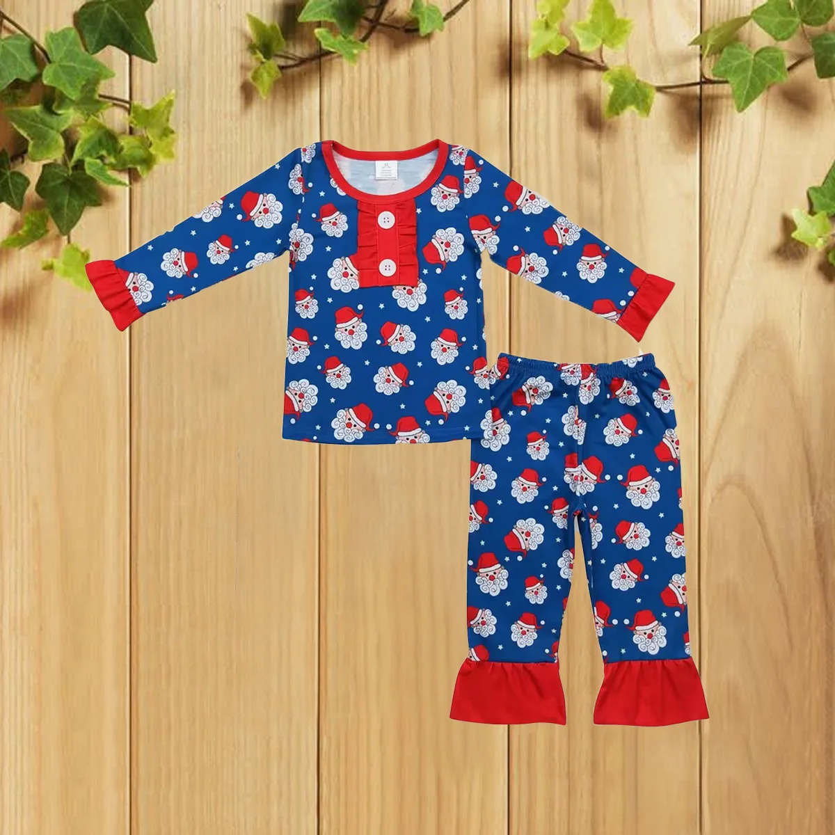 9.24 المألوف مشروط الأزرق عيد الميلاد سانتا تقليم طويلة الأكمام السراويل ملابس خاصة مجموعة للفتيات الخريف الأكثر مبيعا