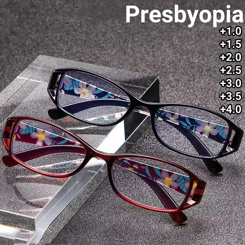 

Retro HD Reading Glasses for Women Men Fashion Trend Printed Square Presbyopia Finished Prescription Far Sight Eyeglasses To+4.0