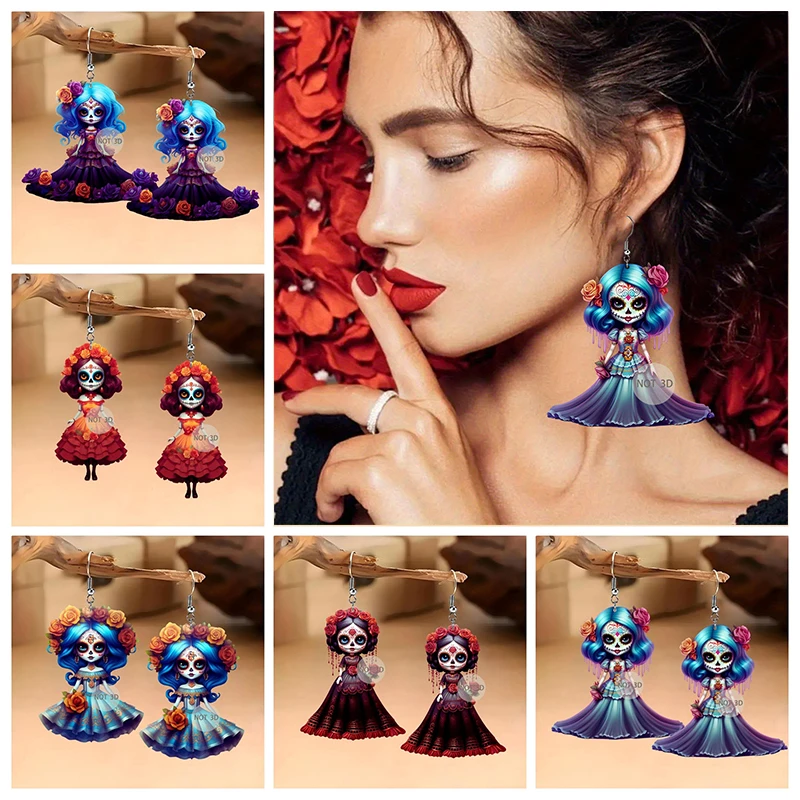 Steel Fun Jewelry Fashion Acrylic Gothic Drop Earrings for Women Girls Halloween and Day of the Dead Personalized Accessories