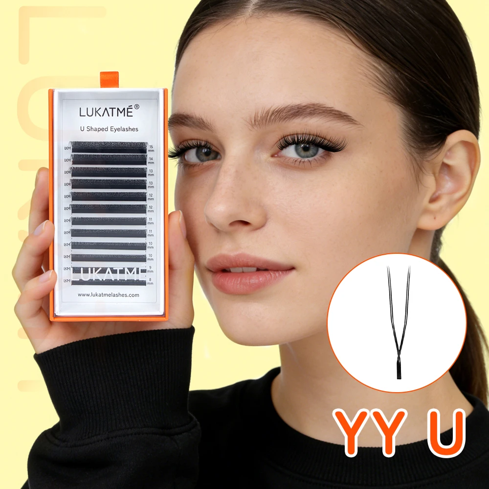 

LUKATME U Shape YY Eyelash Premium PBT Double Layer Soft Natural U Style Eyelashes Extension Ultra Lightweight U-YY Lashes