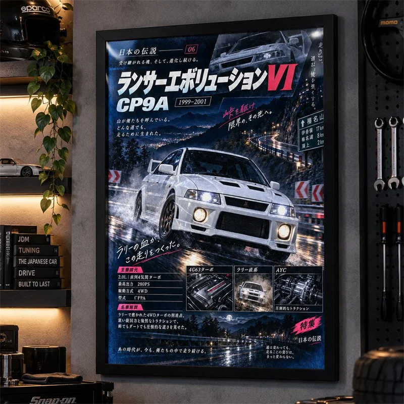 Classic Retro Japanese Sports Car Wall Poster – Stylish Automotive Art, Tokyo Street Style – Garage and Room Decor Print