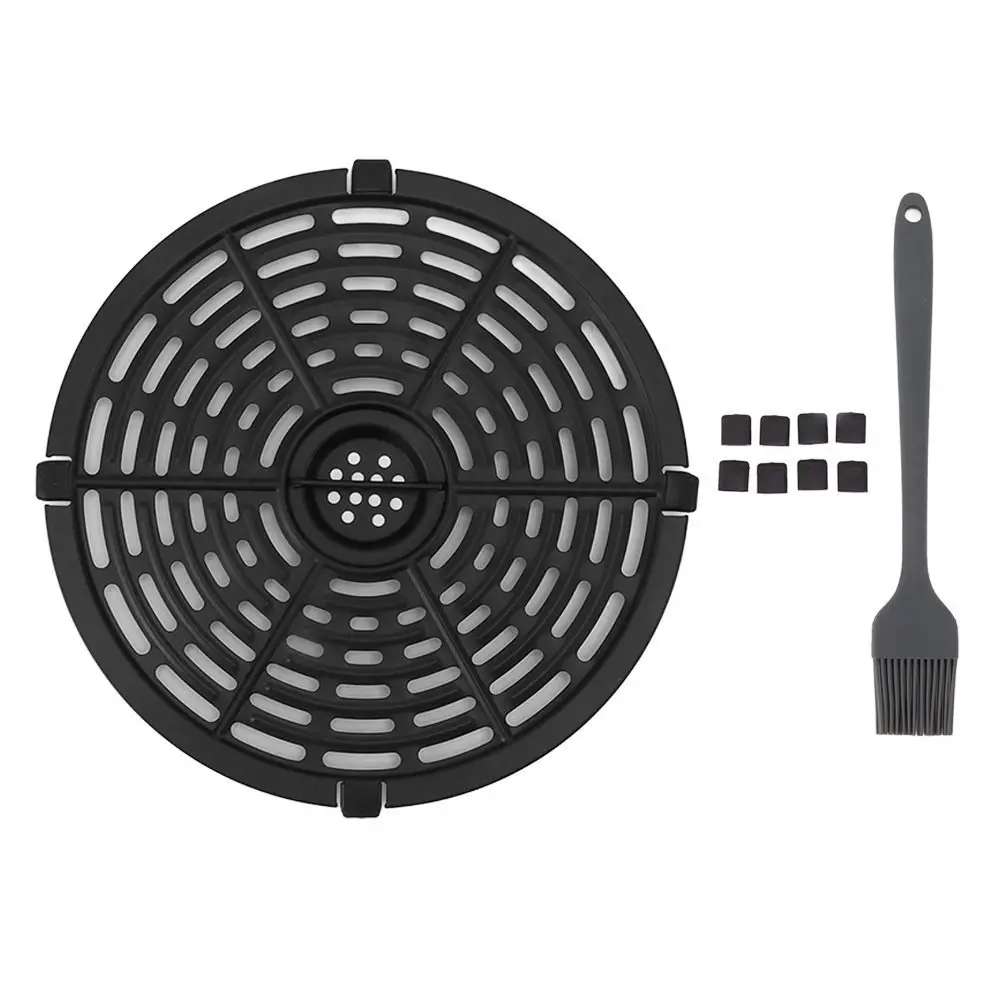 Nonstick Coating Fryer Replacement Tray Porous Round With Silicone Brush Fryer Grill Pan Handle With Silicone Sleeve