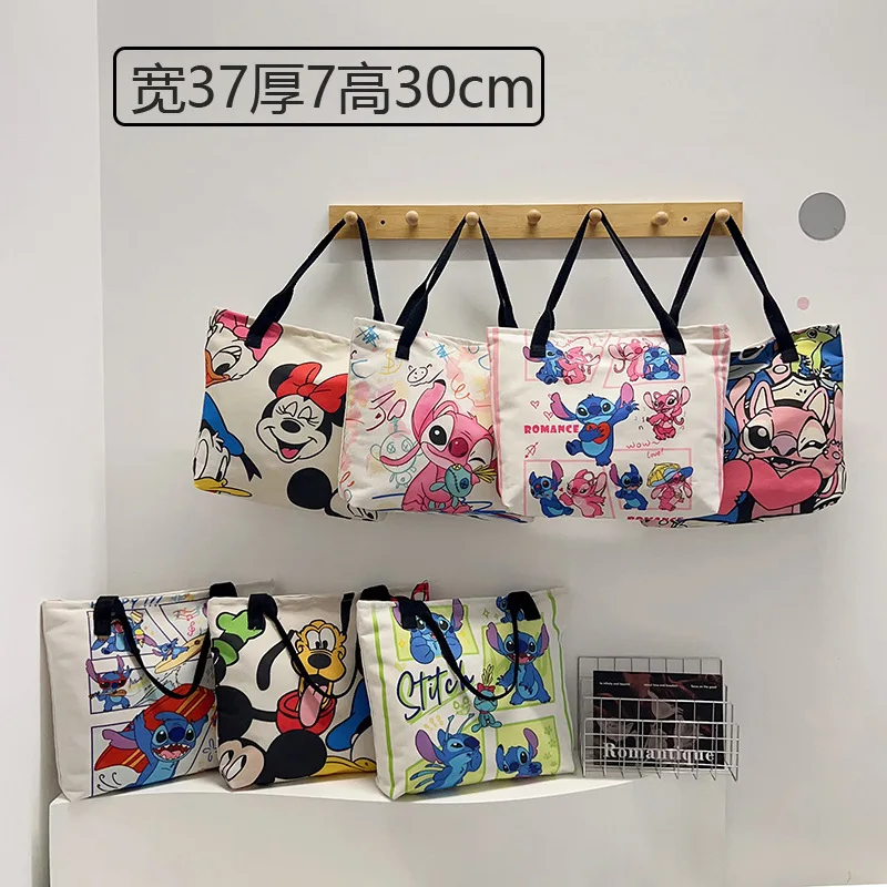 

Disney Stitch Large Canvas Bag Mickey Minnie Shoulder Bag Handbag Women's Bag Large Capacity Shopping Bag Commuter Tote Bag Gift