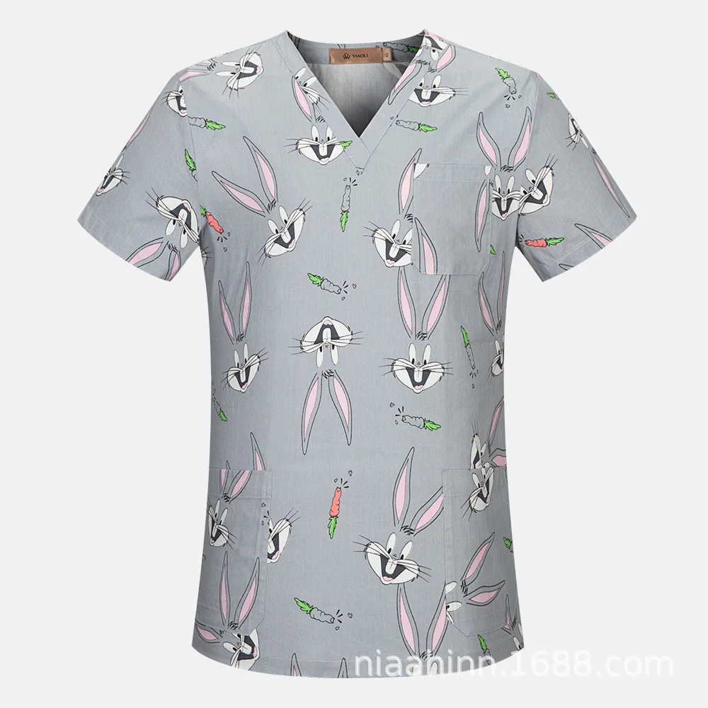 Print Scrubs Tops Medische Uniformen Vrouwen Slim Fit Chirurgische Tops Artsen Tandheelkundige Kliniek Schoonheidssalon Pet Shop Werkkleding Laboratoriumjas