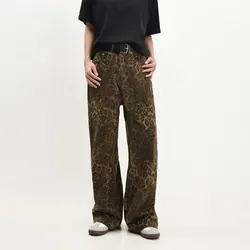 Pantalones vaqueros de leopardo Vintage para mujer, informales de Vaqueros cintura alta, holgados de pierna ancha, ropa de calle Harajuku, rectos, Y2K