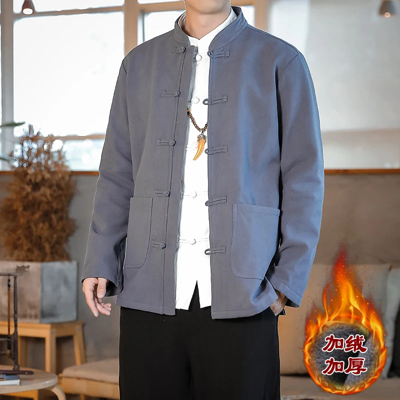 

Рубашки в китайском стиле, осенние теплые ретро традиционные хлопковые льняные костюмы Тан, мужские куртки, кунг-фу, тай-чи, повседневные удобные блузки