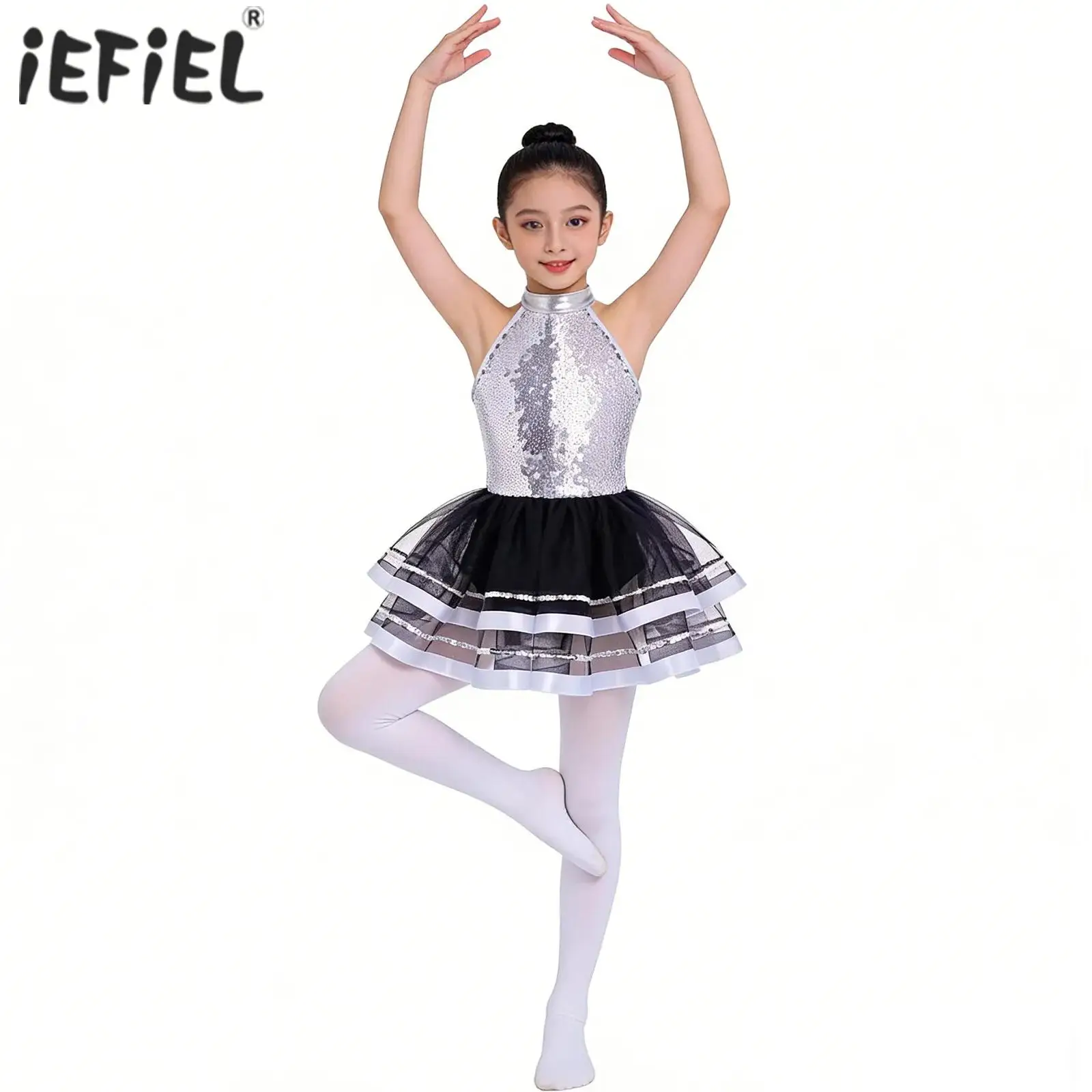 

Kids Girls Ballet Latin Dance Leotard Costume Jazz Ballroom Stage Club Dance Sparkling Sequin Ballet Tutu Mesh Dance Dress