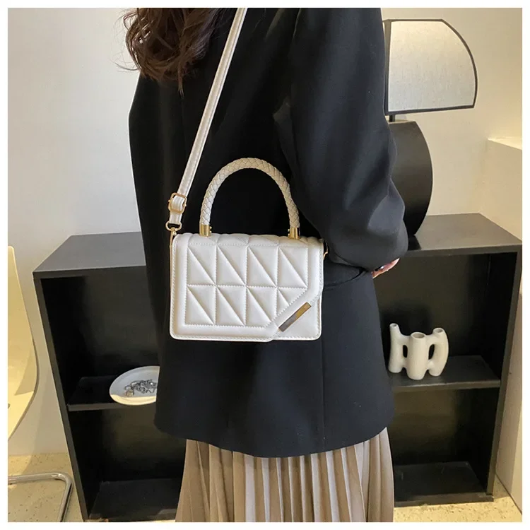 2024 New Fashion Shoulder Bag Plaid PU Leather Ladies Square Handbags Brand Designer Small Black Crossbody Bags for Women