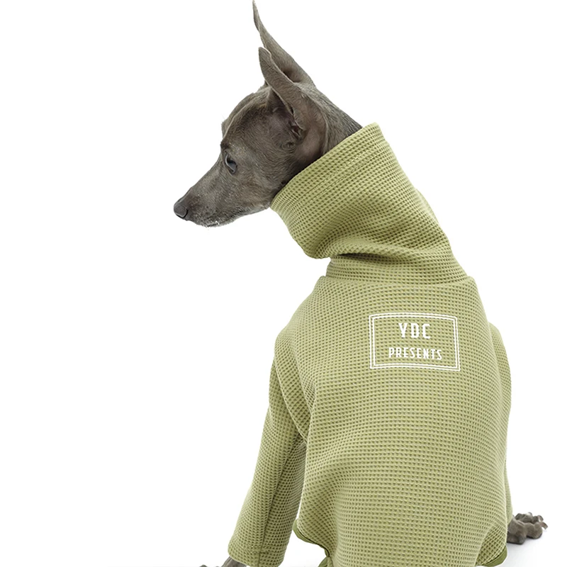 Dog Clothing Soft Green Waffle High-neck 4-legged Coat For Little Greyhound Spring Sweatshirt for Small Mid Puppy Poodle Dogs