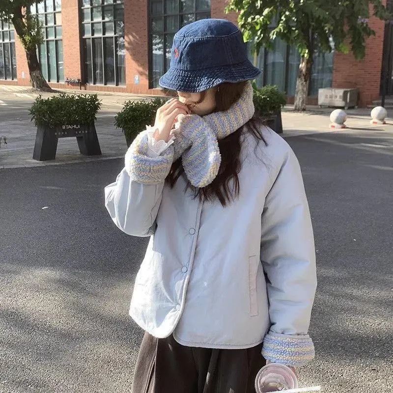 امرأة جولة الرقبة القطن وسادة مبطنة الفتيات أزياء طويلة الأكمام مخطط المخملية وجهين يمكن ارتداؤها معطف الشتاء الملابس هدية جديد #6