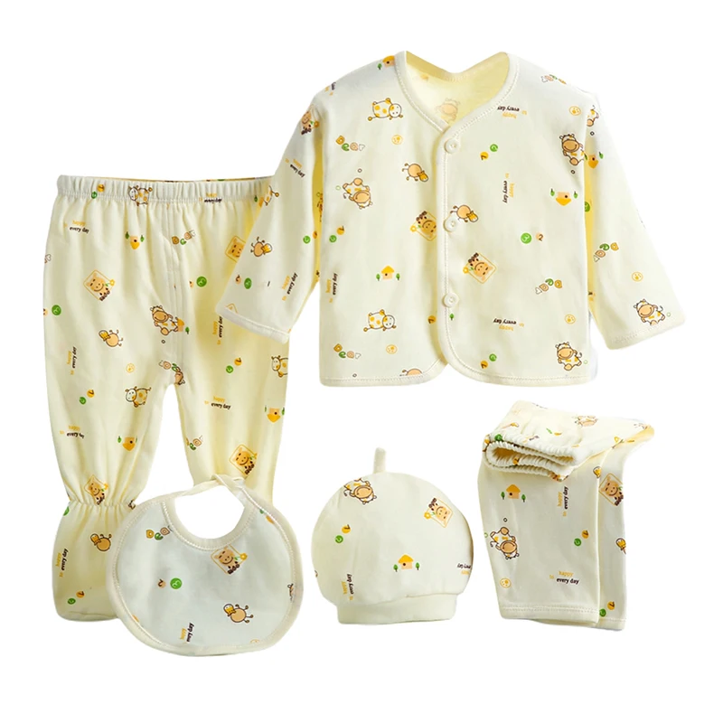 5 Pcs/set Newborn Baby  0-3 Month Clothing Set Babies T-Shirt Pants Hat Boys Girls Clothes Cotton Set