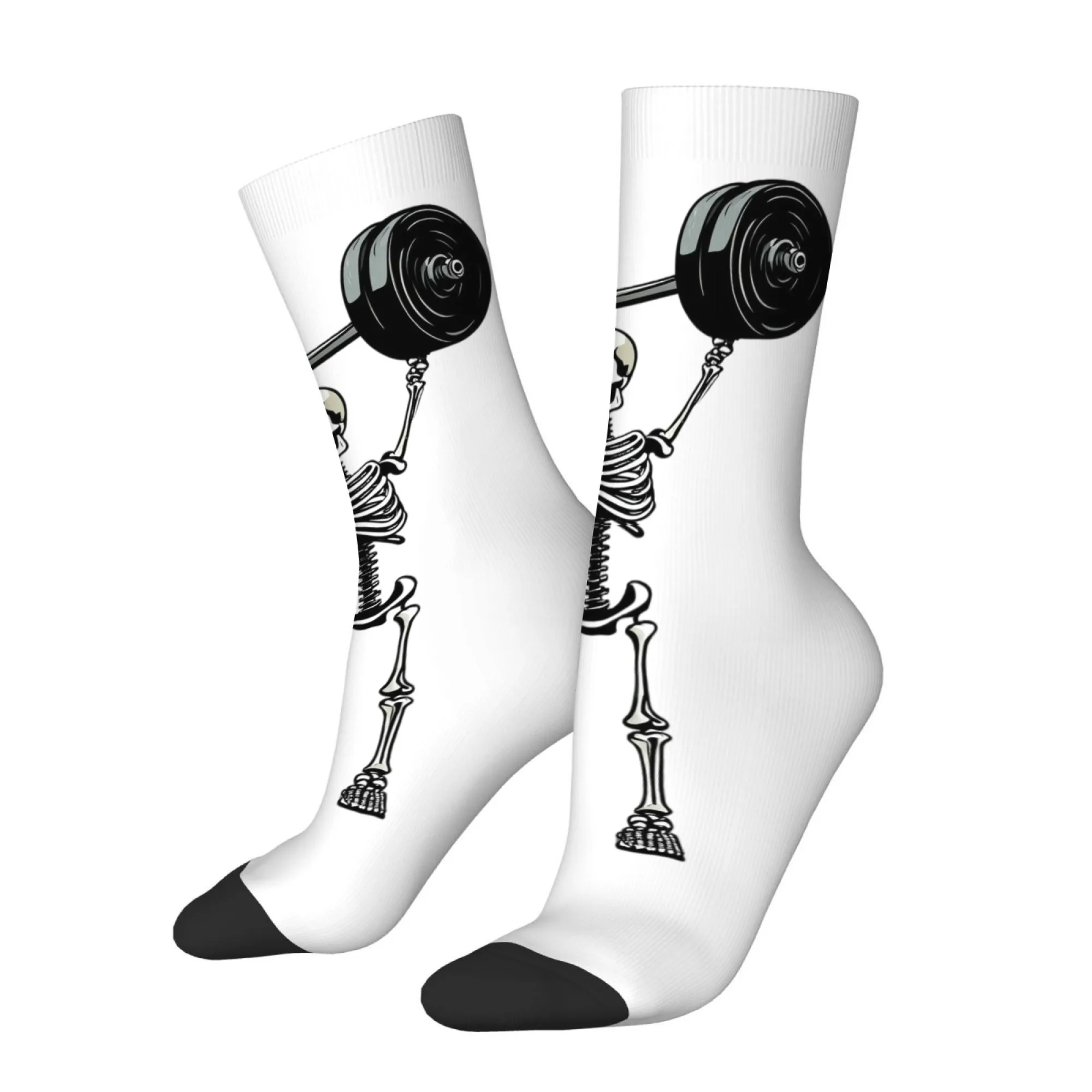 Skull-shaped Mid-calf Socks for Weightlifting Dark Powerful Unique Design Sports Sweat-wicking Breathable Comfortable Soft