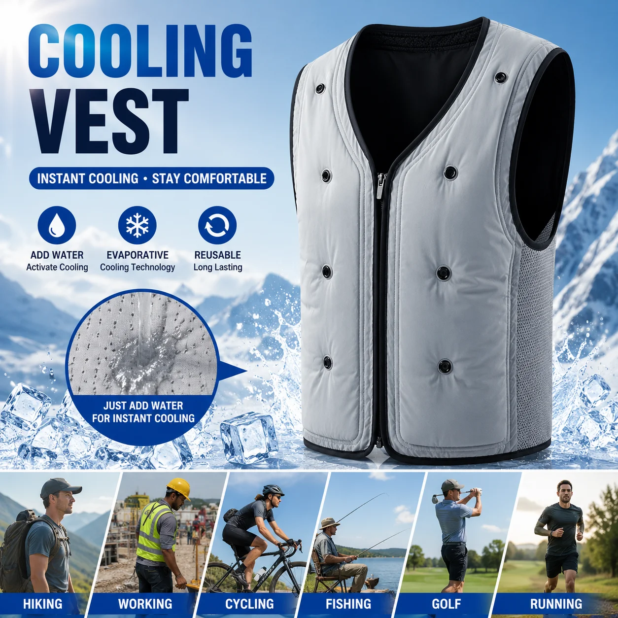 

Evaporative Cooling Vest for Men & Women,Reusable Water Cooling Vest Body Cooler for Outdoor Summer Work,Gardening,Hiking,Sports
