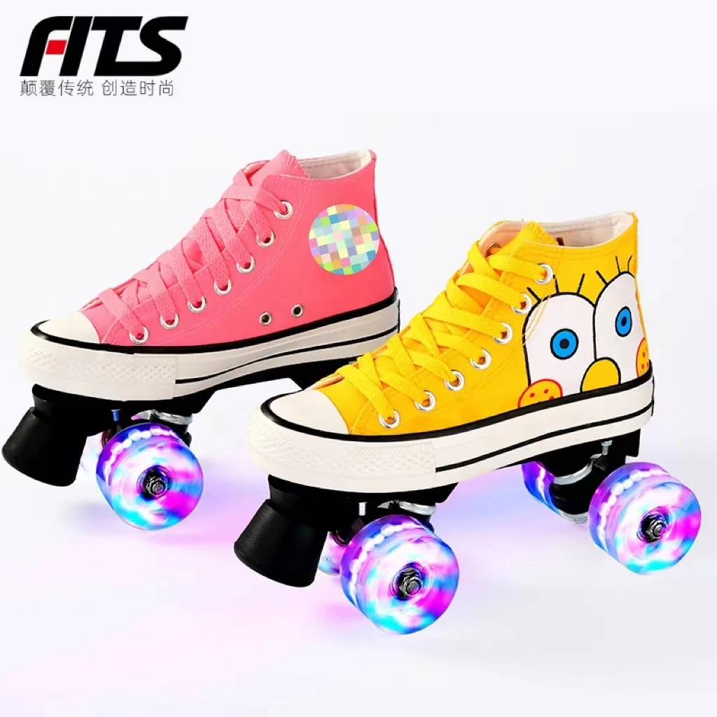 Safety Roller Skates for Beginners, Double Row Unisex Shoes, Sliding Quad Skating, 4 PU Wheels, Sneakers Patines, High Quality