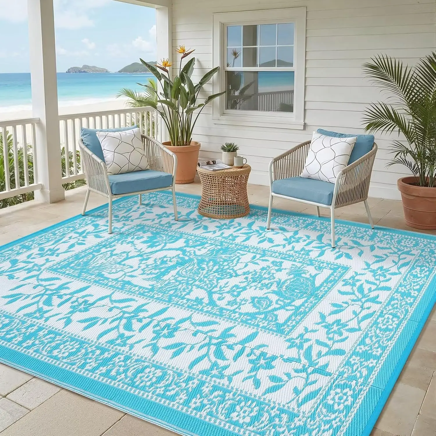 

Outdoor Rug 5x8, Waterproof Reversible Foldable Plastic Straw Rug, Botanical cottagecore Outdoor Rugs Patio Camping RV Carpet