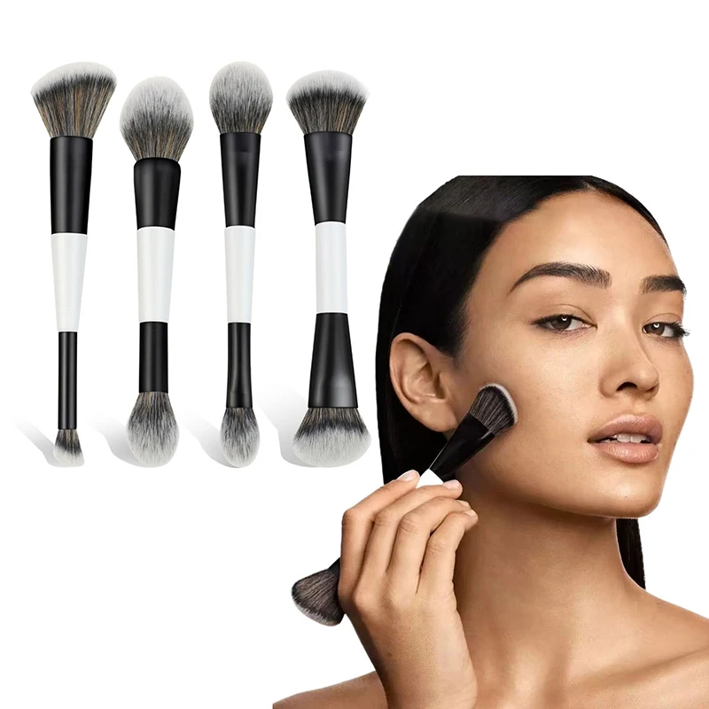 1/4 Uds brocha de maquillaje de base multifuncional brocha de contorno de doble punta para crema correctora de polvo líquido de belleza