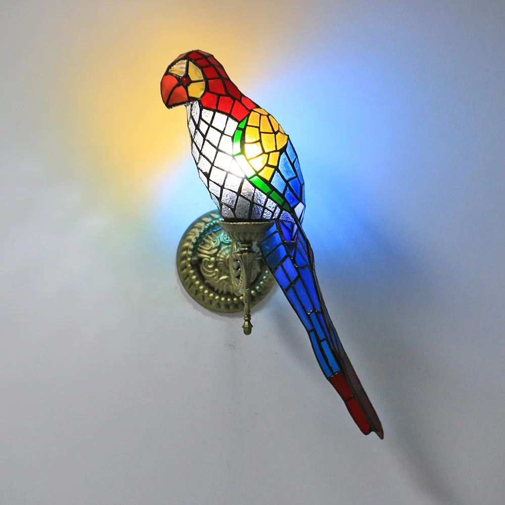 Tiffany Parrot Bird Wall Light LED Living Room Bedroom Wall Light Balcony Aisle Decorative Light Wall Decor