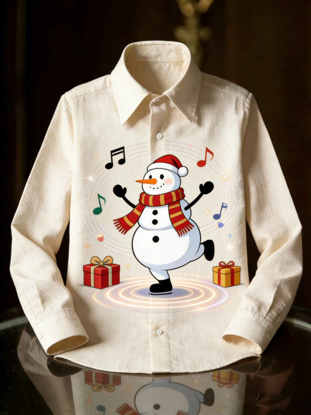 2026年 メンズ新作 リネン クリスマス スキー 新年ギフト 3Dプリントシャツ ハワイアン カジュアル ホームパーティー 長袖Tシャツ 男性用