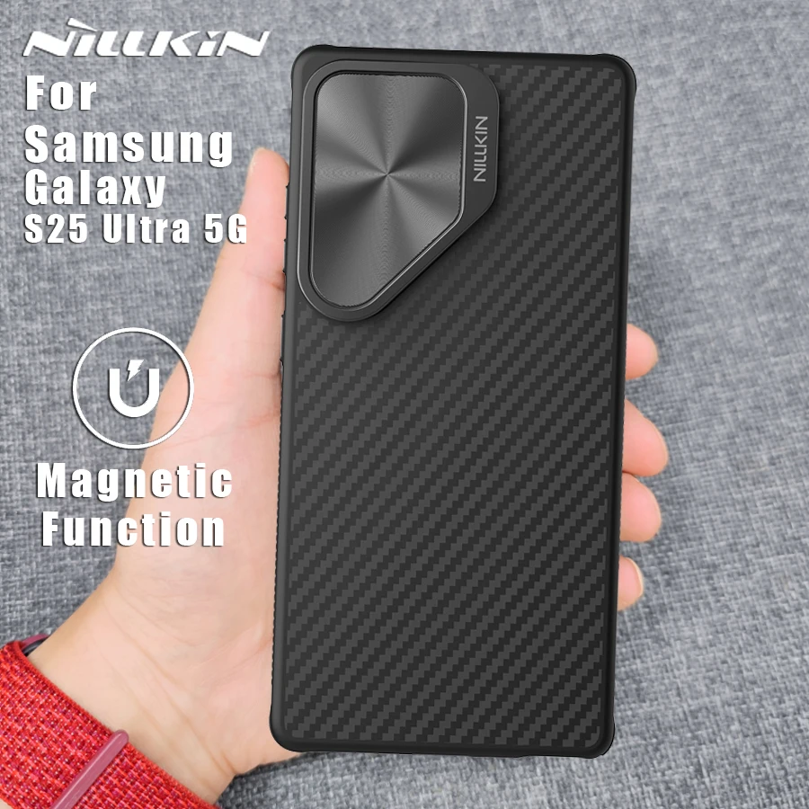 NILLKIN for Samsung Galaxy S25 Ultra 5G case Carbo Fiber Magnetic Adapt Magsafe Lens full Camera Protection Back Cover