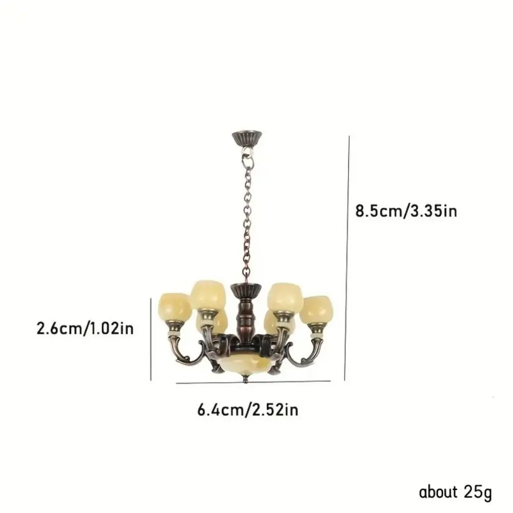 Pretend Play Dollhouse Miniature Lamp Furniture Model Warm White Dollhouse Chandelier Model Plastic DIY