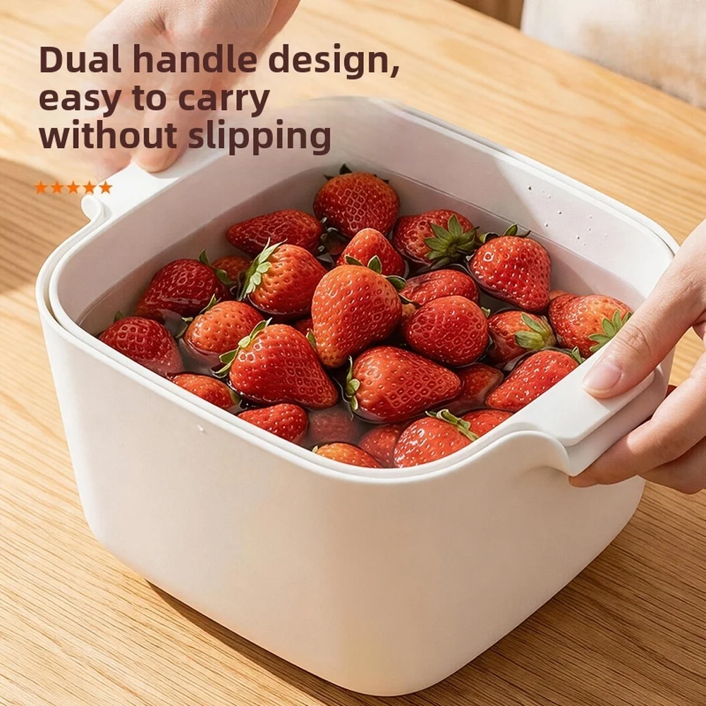 Stackable Dual Layer White Drain Basket Wash Grape Orange Kitchen Grocery Produce Rinse Practical Home Storage Goods