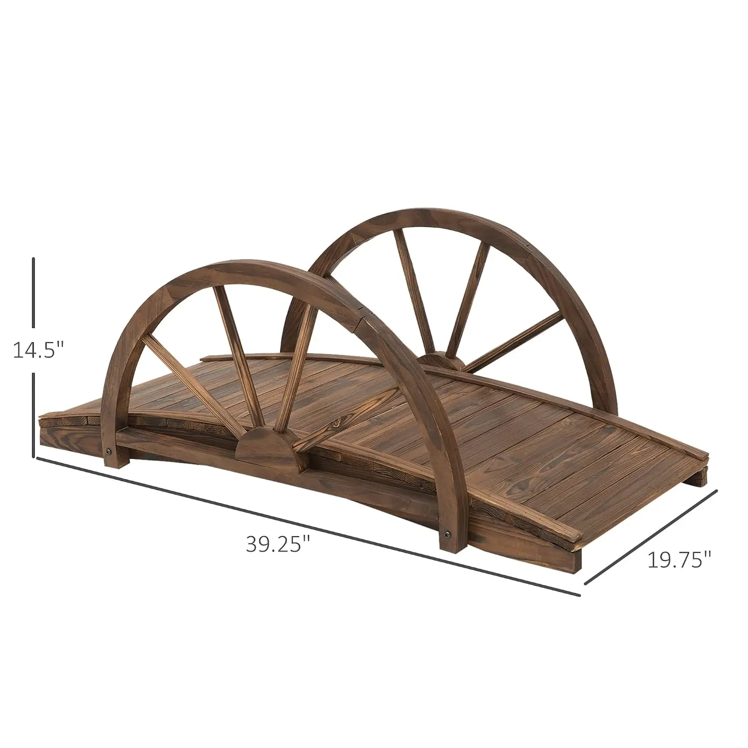 3.3ft Wooden Garden Bridge with Wagon Wheel Railings,Brown, Customized