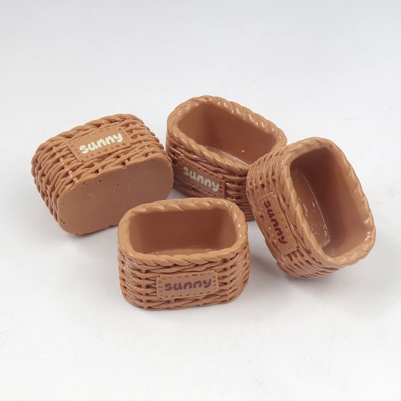 4/40PCS Resin Accessories Simulation Bread Basket Resin Bamboo Basket DIY Doll House Cabochons Decor Play Keychain Materials