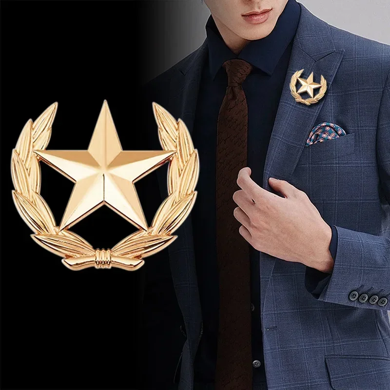 New Fashion Five-pointed Star Brooches Badge Metal Wheat Lapel Pin Men\'s Suit Shirt Collar Clothing Accessories