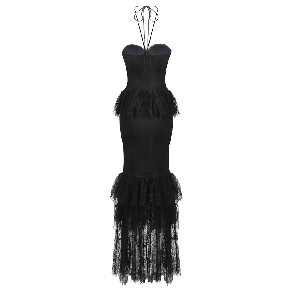 Schwarze Spitzen-Blumenkleider für Frauen, sexy trägerloses Nachtclub-Partykleid, 2025, Sommermode, luxuriöse Promi-Abend-Abschlussballkleider
