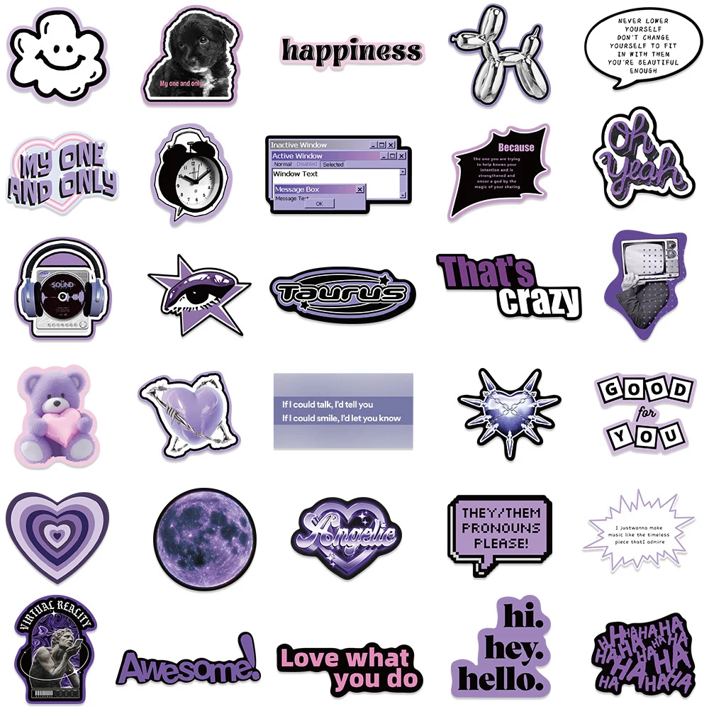 10/30/60pcs Cool Black Purple Dark Graffiti Stickers Kids Toys Ins Style Cartoon Decals DIY Skateboard Helmet Phone Bike Fridge