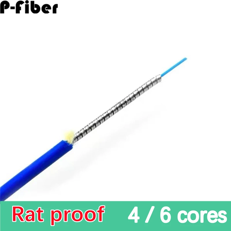 100m 4 núcleos 6 núcleos cabo blindado ratproof fibra óptica fio interior impermeável aço inoxidável 100mtr 4c 6c