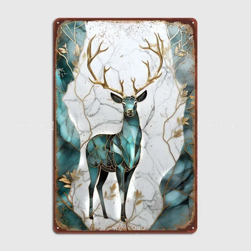 Abstract Stag Kintsugi Art Vintage Metal Plate Decoration for Home Decorations Room Decor Poster Art of Murals Wall Accessories